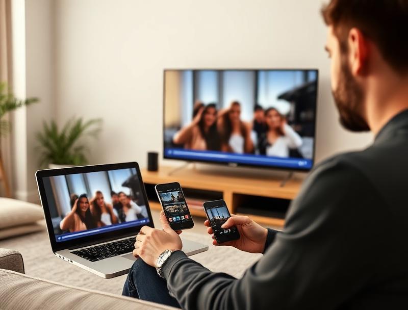 Person watching synced screens