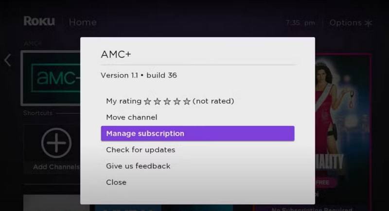 press Manage Subscription | how to cancel hulu on roku