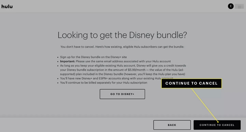 click Continue to Cancel | how to cancel hulu on roku