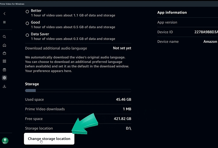 click Change Storage Location | Download Amazon Purchased Movies