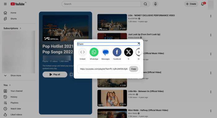 copy playlist URL