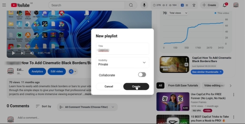 click Create | Add Videos to Playlists on YouTube