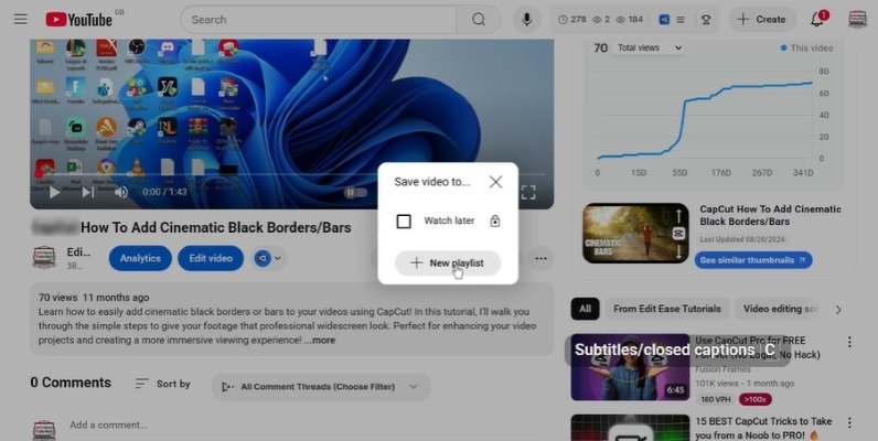 click Create new playlist | Add Videos to Playlists on YouTube