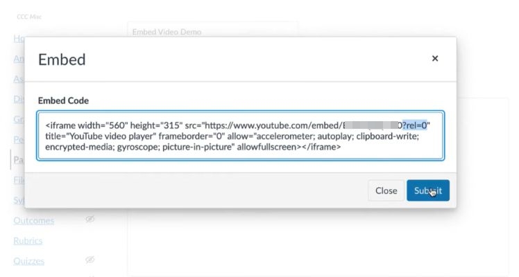 add ?rel=0 | Embed YouTube Videos in Canvas