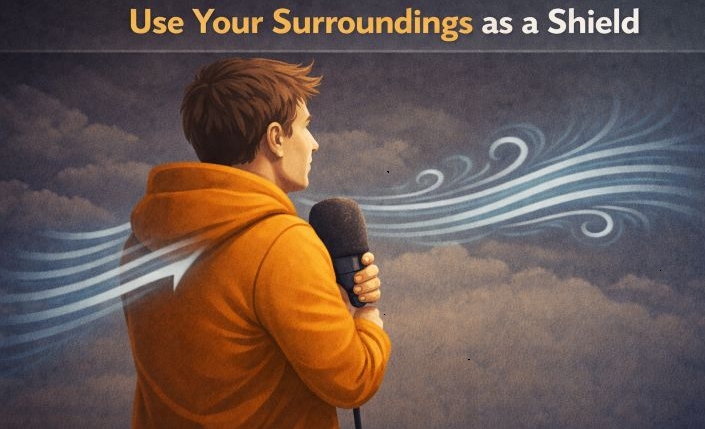 use surroundings as a shield | Remove Wind Noise from Videos