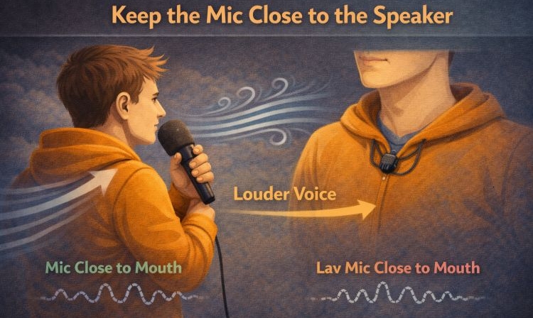 keep mic close to speaker | Remove Wind Noise from Videos