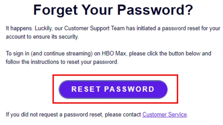 tap Reset Password | hbo max password reset